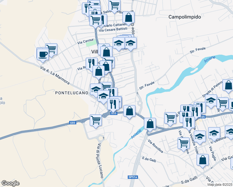 map of restaurants, bars, coffee shops, grocery stores, and more near 18 Via Giovanni Bovio in Villanova