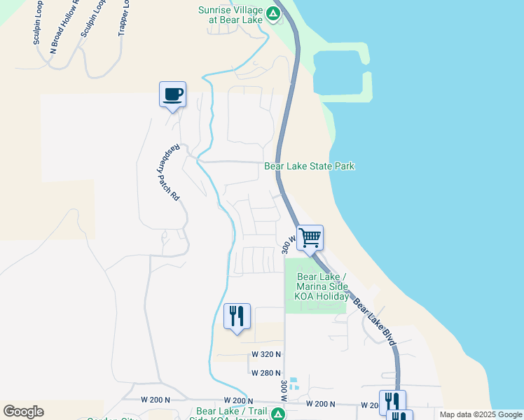 map of restaurants, bars, coffee shops, grocery stores, and more near 356 West Rendezvous Way in Garden City