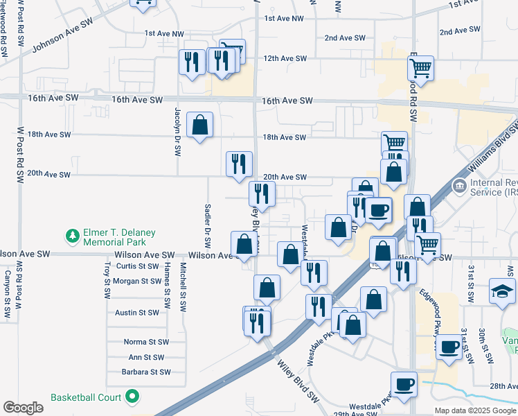 map of restaurants, bars, coffee shops, grocery stores, and more near 4070 21st Avenue Southwest in Cedar Rapids