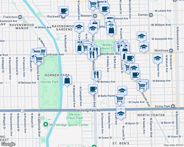 map of restaurants, bars, coffee shops, grocery stores, and more near in Chicago