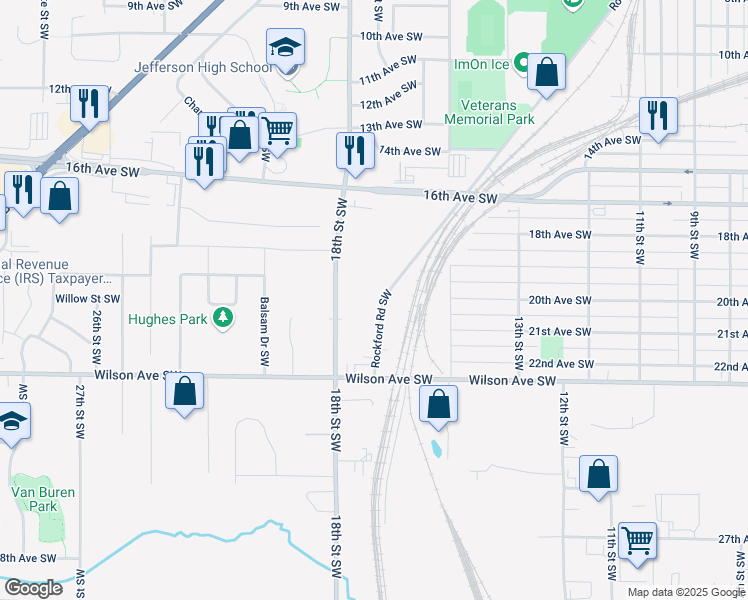 map of restaurants, bars, coffee shops, grocery stores, and more near 2000 Rockford Road Southwest in Cedar Rapids