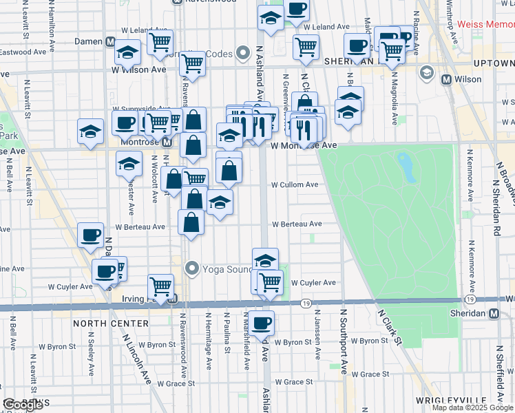 map of restaurants, bars, coffee shops, grocery stores, and more near 4259 North Ashland Avenue in Chicago