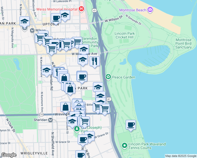 map of restaurants, bars, coffee shops, grocery stores, and more near in Chicago