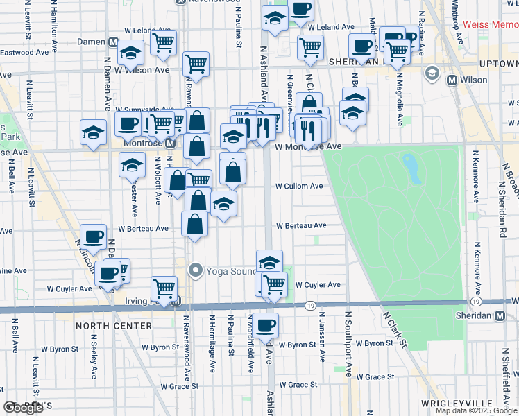 map of restaurants, bars, coffee shops, grocery stores, and more near 4259 North Ashland Avenue in Chicago