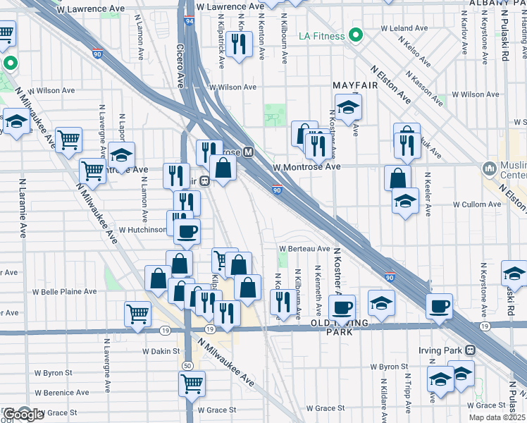 map of restaurants, bars, coffee shops, grocery stores, and more near 4402 West Berteau Avenue in Chicago