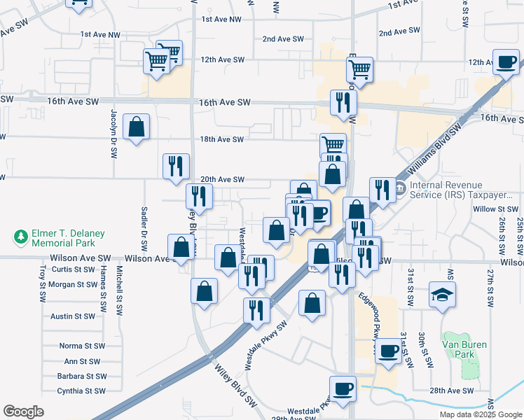 map of restaurants, bars, coffee shops, grocery stores, and more near 3942 21st Avenue Place in Cedar Rapids