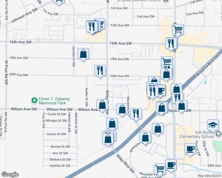 map of restaurants, bars, coffee shops, grocery stores, and more near 4070-4090 21st Avenue Southwest in Cedar Rapids