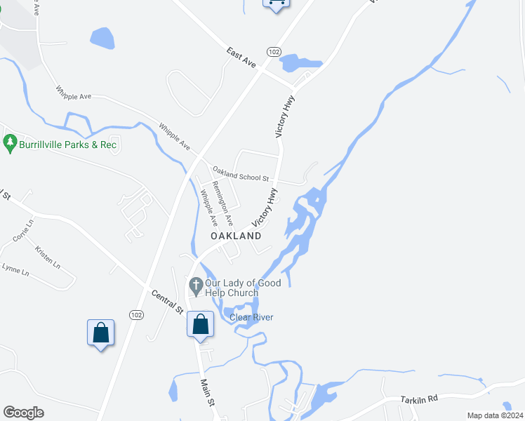 map of restaurants, bars, coffee shops, grocery stores, and more near 1244 Victory Highway in Burrillville