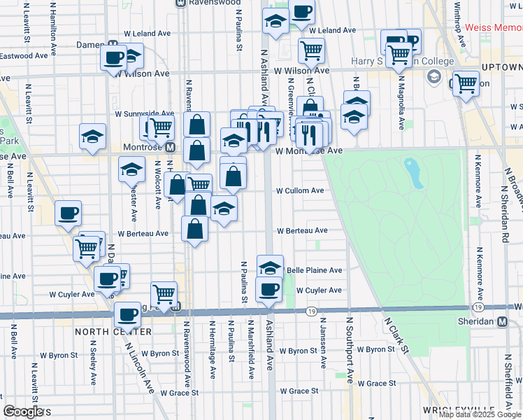 map of restaurants, bars, coffee shops, grocery stores, and more near 4259 North Ashland Avenue in Chicago