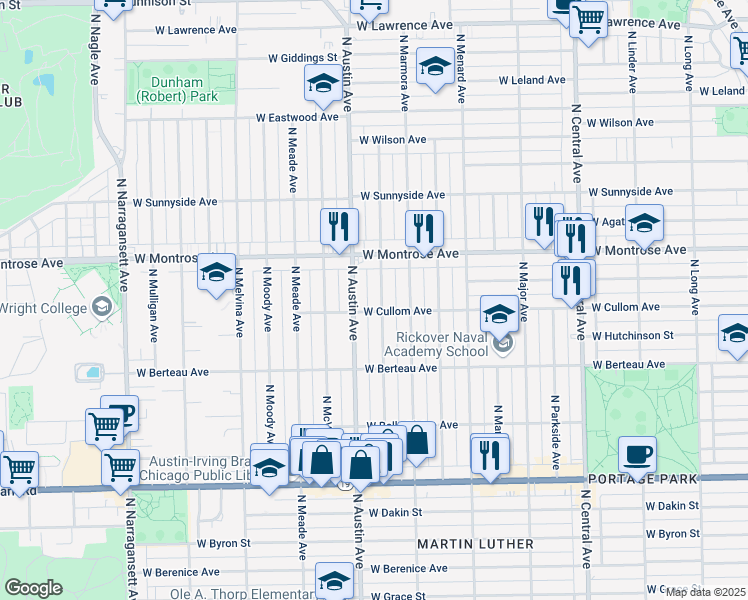 map of restaurants, bars, coffee shops, grocery stores, and more near 4329 North Mason Avenue in Chicago