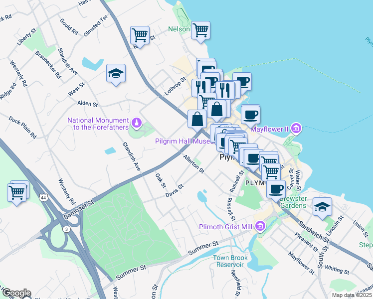 map of restaurants, bars, coffee shops, grocery stores, and more near 14 U.S. 44 in Plymouth
