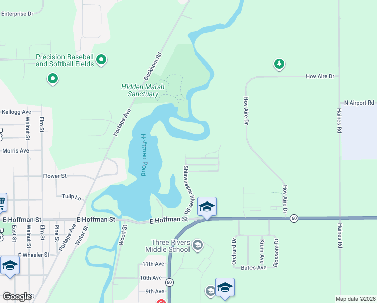 map of restaurants, bars, coffee shops, grocery stores, and more near 818 Raisin River Road in Three Rivers
