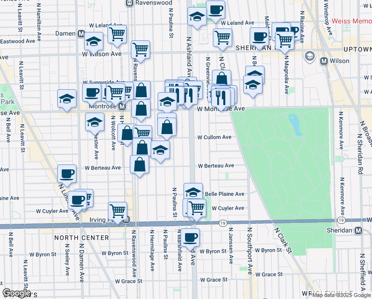 map of restaurants, bars, coffee shops, grocery stores, and more near 4259 North Ashland Avenue in Chicago