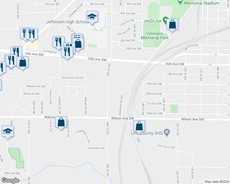 map of restaurants, bars, coffee shops, grocery stores, and more near 2000 Rockford Road Southwest in Cedar Rapids