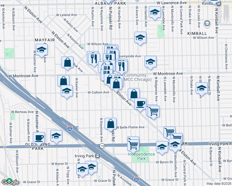 map of restaurants, bars, coffee shops, grocery stores, and more near 4343 North Elston Avenue in Chicago