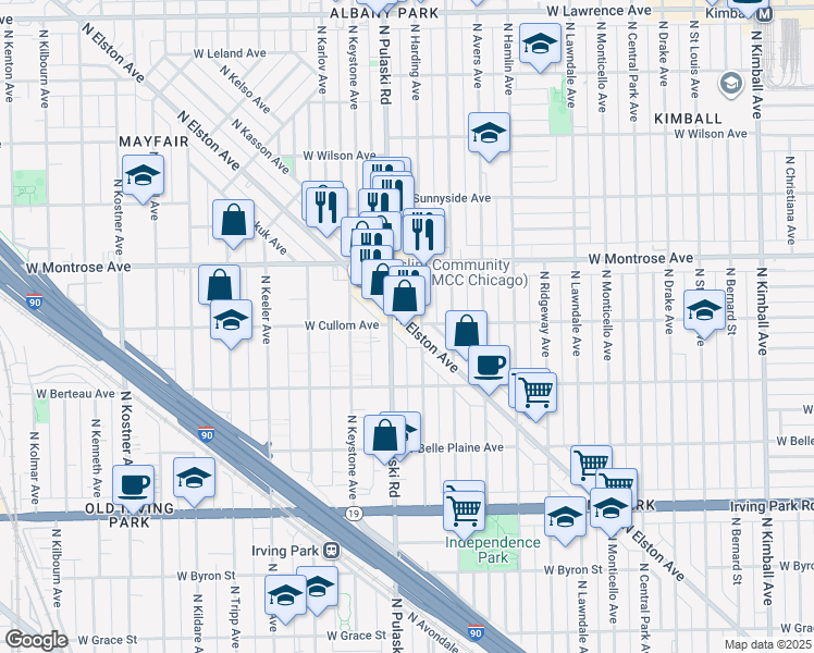 map of restaurants, bars, coffee shops, grocery stores, and more near 4343 North Elston Avenue in Chicago