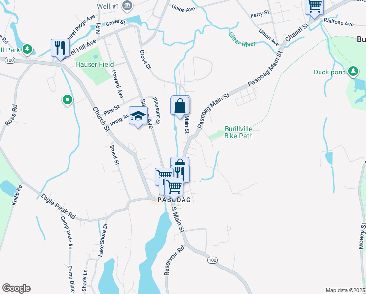 map of restaurants, bars, coffee shops, grocery stores, and more near 200 Pascoag Main Street in Burrillville
