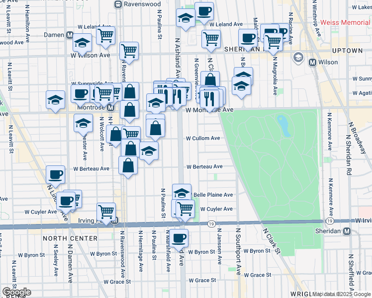 map of restaurants, bars, coffee shops, grocery stores, and more near 4259 North Ashland Avenue in Chicago