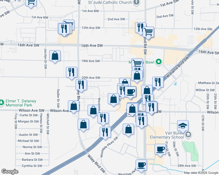 map of restaurants, bars, coffee shops, grocery stores, and more near 3942 21st Avenue Place in Cedar Rapids