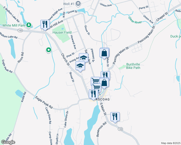 map of restaurants, bars, coffee shops, grocery stores, and more near 152 Sayles Avenue in Burrillville