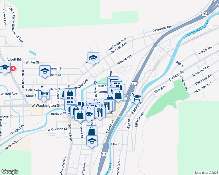 map of restaurants, bars, coffee shops, grocery stores, and more near 74 Amm Street in Bradford