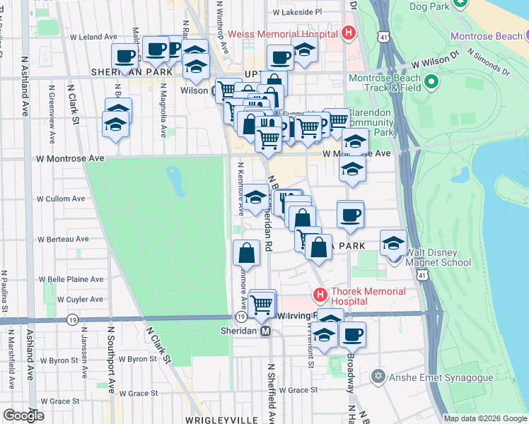 map of restaurants, bars, coffee shops, grocery stores, and more near in Chicago