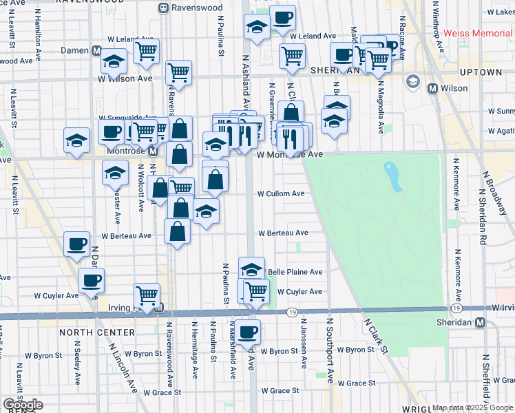 map of restaurants, bars, coffee shops, grocery stores, and more near 4259 North Ashland Avenue in Chicago