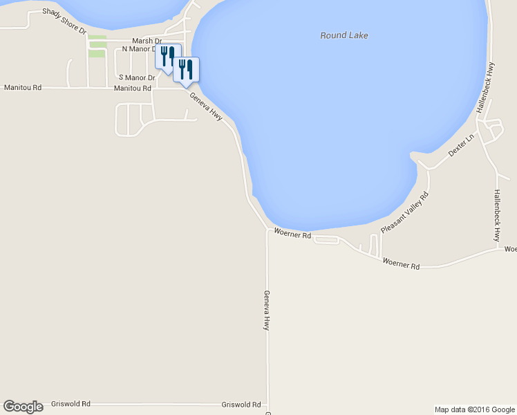 map of restaurants, bars, coffee shops, grocery stores, and more near 3460 Geneva Highway in Manitou Beach-Devils Lake