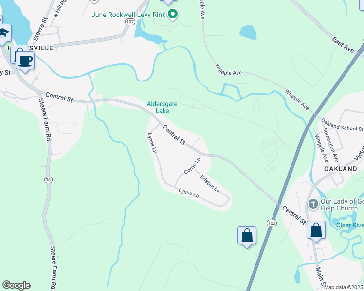 map of restaurants, bars, coffee shops, grocery stores, and more near 325 Central Street in Burrillville