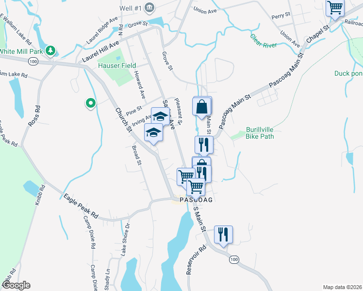 map of restaurants, bars, coffee shops, grocery stores, and more near 133 Sayles Avenue in Burrillville
