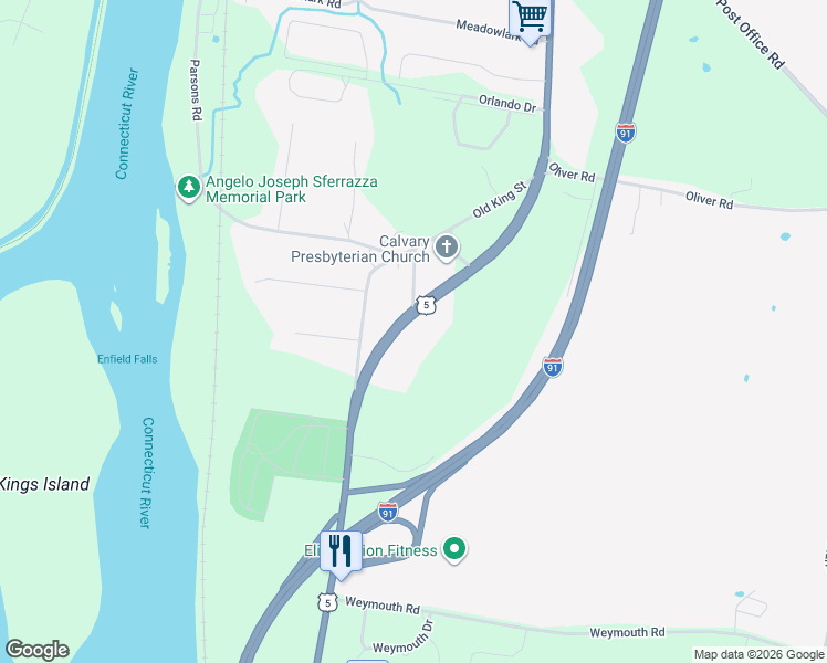 map of restaurants, bars, coffee shops, grocery stores, and more near 1537 King Street in Enfield