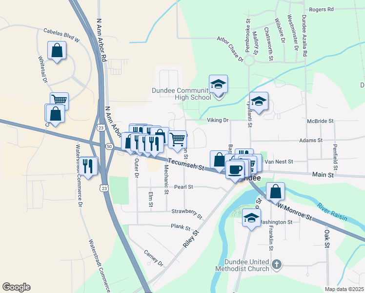 map of restaurants, bars, coffee shops, grocery stores, and more near 301 Rawson Street in Dundee