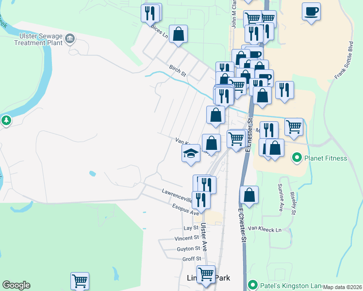map of restaurants, bars, coffee shops, grocery stores, and more near 97 Van Keuren Highway in Kingston