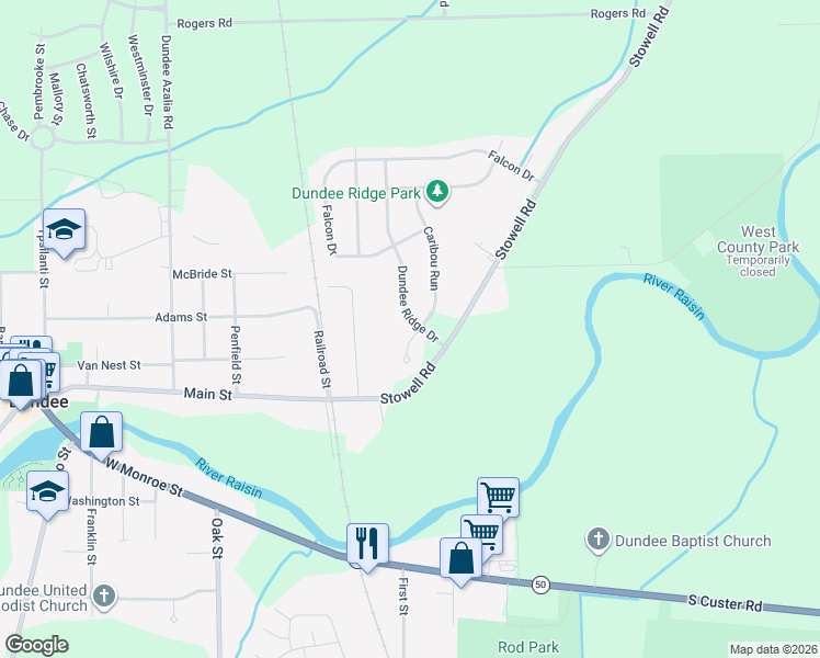 map of restaurants, bars, coffee shops, grocery stores, and more near 198 Dundee Ridge Drive in Dundee