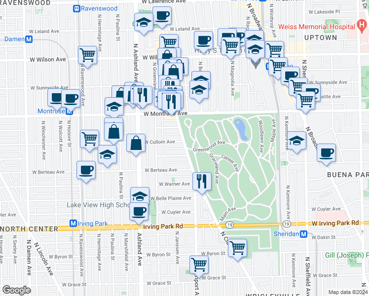 map of restaurants, bars, coffee shops, grocery stores, and more near 4319 South King Drive in Chicago