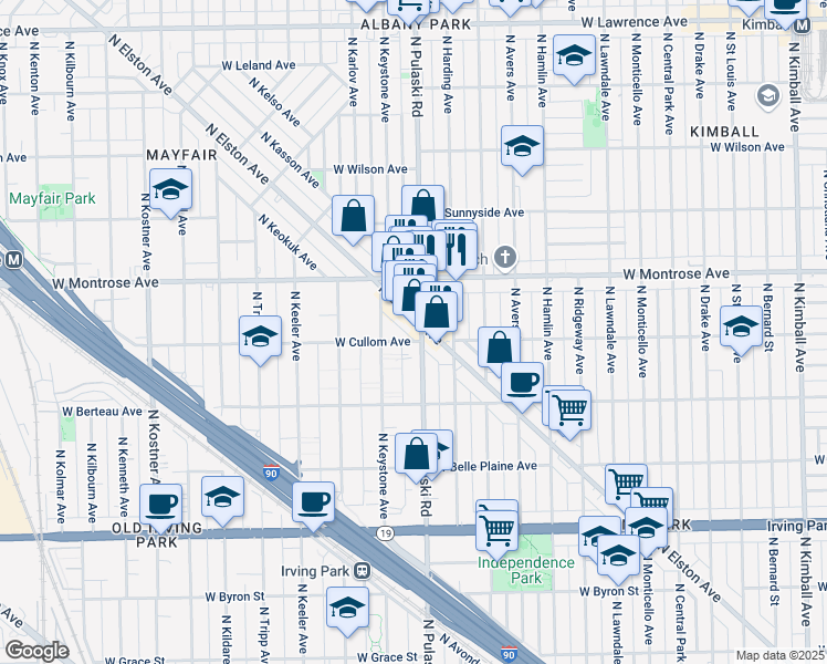 map of restaurants, bars, coffee shops, grocery stores, and more near 4343 North Elston Avenue in Chicago