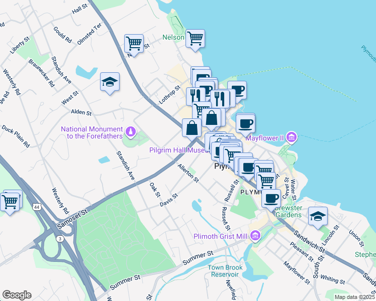 map of restaurants, bars, coffee shops, grocery stores, and more near 14 U.S. 44 in Plymouth
