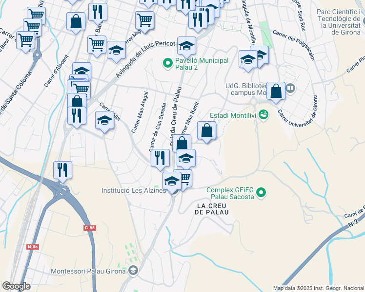 map of restaurants, bars, coffee shops, grocery stores, and more near 2 Carrer Mercè Rodoreda i Gurgui in Girona