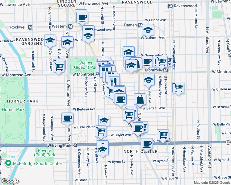 map of restaurants, bars, coffee shops, grocery stores, and more near in Chicago
