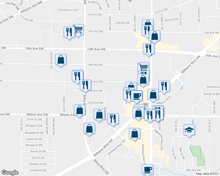 map of restaurants, bars, coffee shops, grocery stores, and more near 3942 21st Avenue Place in Cedar Rapids