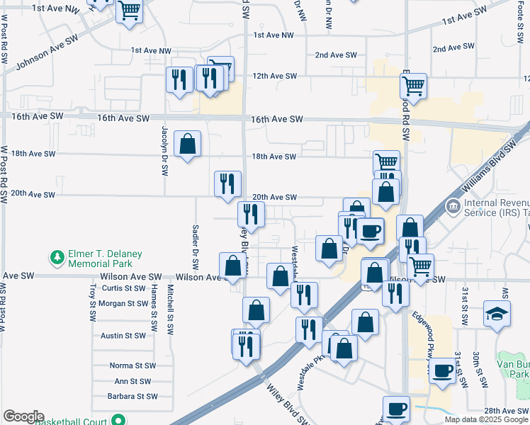 map of restaurants, bars, coffee shops, grocery stores, and more near 4070-4090 21st Avenue Southwest in Cedar Rapids