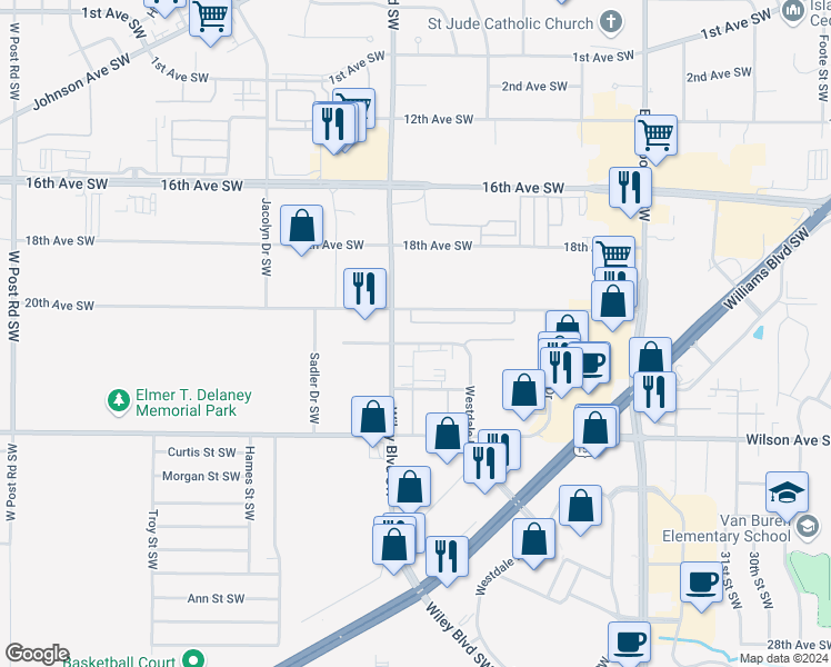map of restaurants, bars, coffee shops, grocery stores, and more near 4070-4090 21st Avenue Southwest in Cedar Rapids