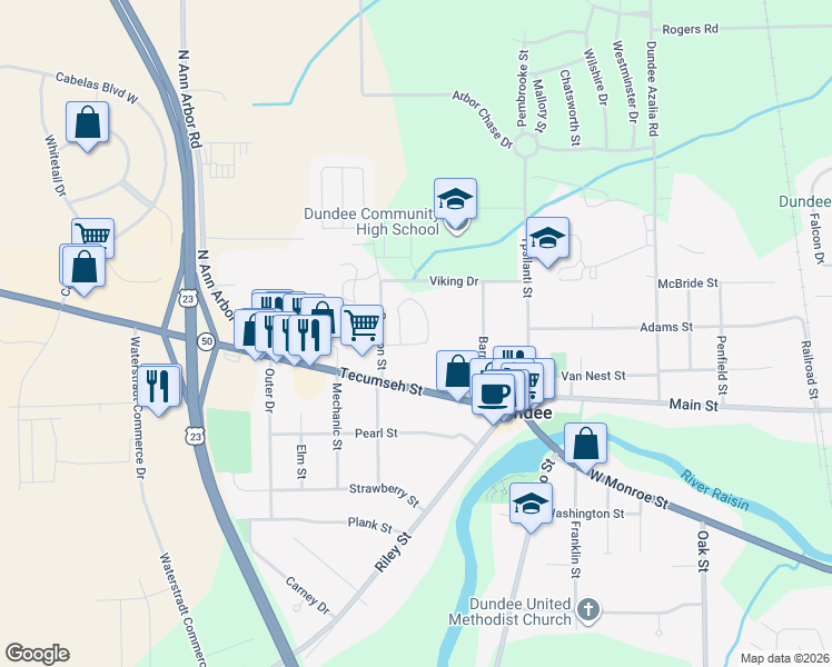 map of restaurants, bars, coffee shops, grocery stores, and more near 326 Rawson Street in Dundee