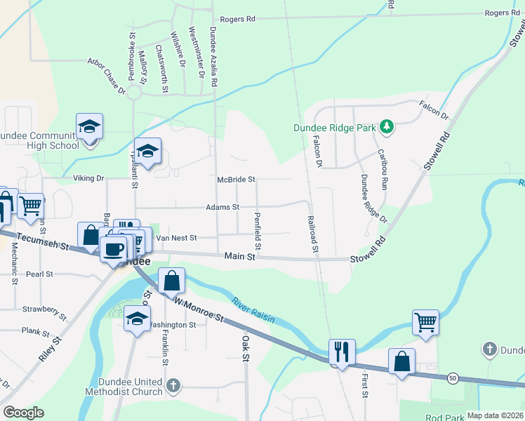 map of restaurants, bars, coffee shops, grocery stores, and more near 286 Penfield Street in Dundee