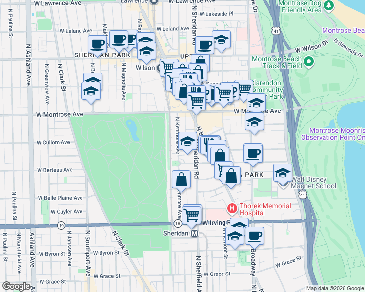 map of restaurants, bars, coffee shops, grocery stores, and more near in Chicago