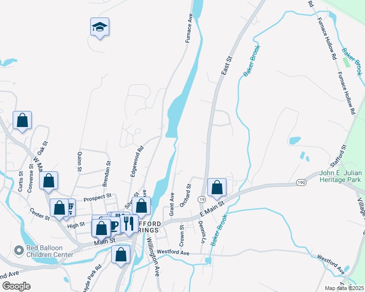 map of restaurants, bars, coffee shops, grocery stores, and more near 91 Grant Avenue in Stafford