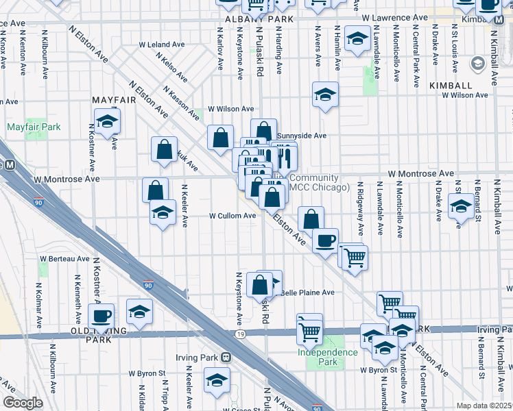 map of restaurants, bars, coffee shops, grocery stores, and more near 4343 North Elston Avenue in Chicago