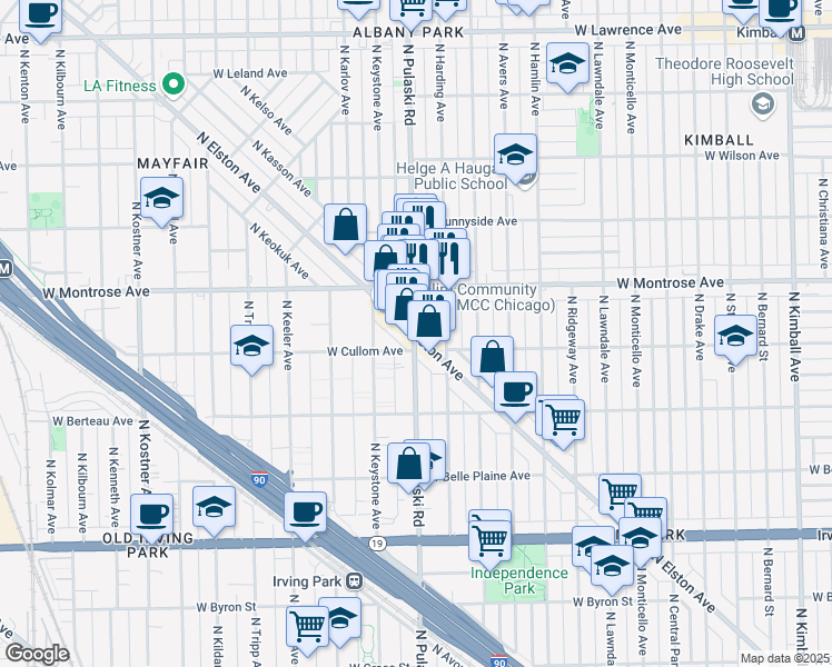 map of restaurants, bars, coffee shops, grocery stores, and more near 4343 North Elston Avenue in Chicago