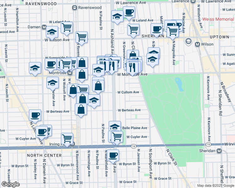 map of restaurants, bars, coffee shops, grocery stores, and more near 4259 North Ashland Avenue in Chicago