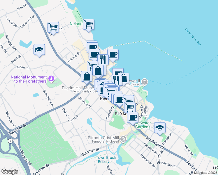 map of restaurants, bars, coffee shops, grocery stores, and more near 14 Chilton Street in Plymouth